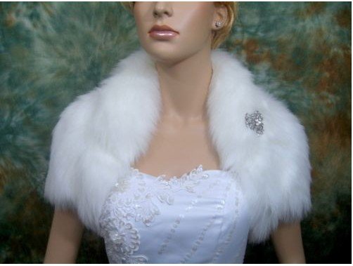 winter no longer cold    shawl nuptial  White faux fur jacket shrug bolero Wrap FB003_White XL