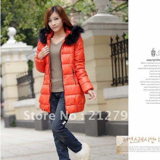 Winter OL outfit slim fur collar down coat medium-long raccoon fur down jacket women