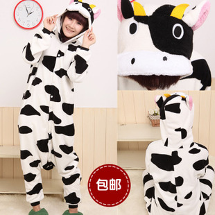 Winter one piece thickening long-sleeve thermal coral fleece sleepwear cow one piece sleepwear