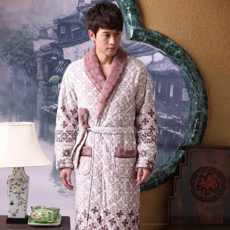 Winter paragraph men's elegant noble plaid thickening coral fleece cotton-padded sleepwear robe bathrobes