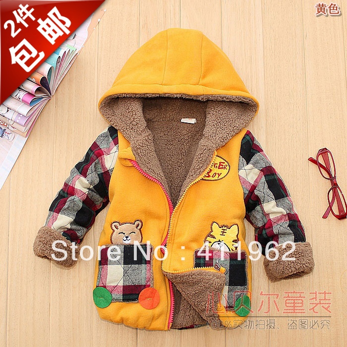 Winter plaid child thickening clip cotton-padded male female child coat CM-L0006