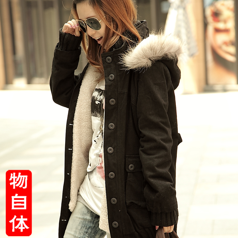 Winter plus size berber fleece medium-long thermal thickening wadded jacket women outerwear raccoon
