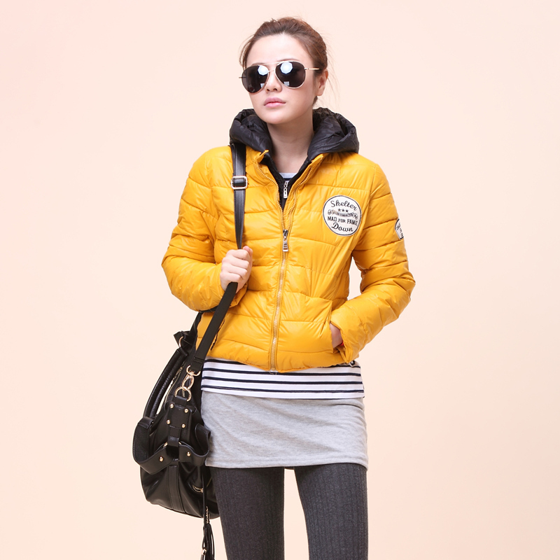 Winter plus size with a hood faux two piece design short outerwear down cotton-padded jacket wadded jacket women's 141