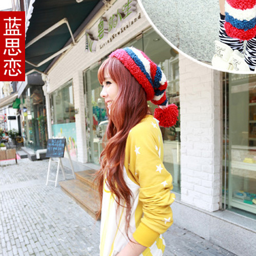 Winter plush blue thermal knitted large sphere christmas knitted hat female winter hat Women