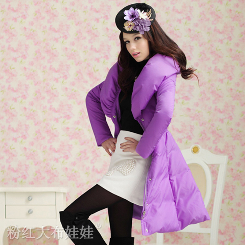 Winter purple elegant slim waist big skirt long design women's down coat