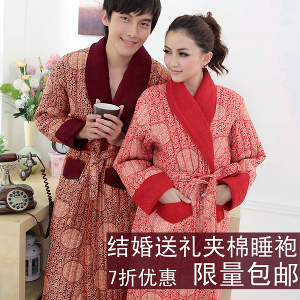 Winter quality male married women's thickening plus size thermal cotton-padded lovers robe lounge