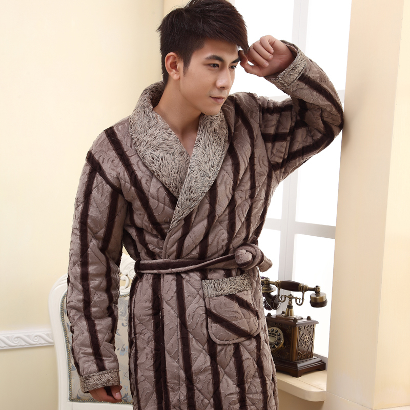 Winter robe cotton-padded coral fleece male thickening cotton-padded robe male bathrobe sleepwear male lounge long design