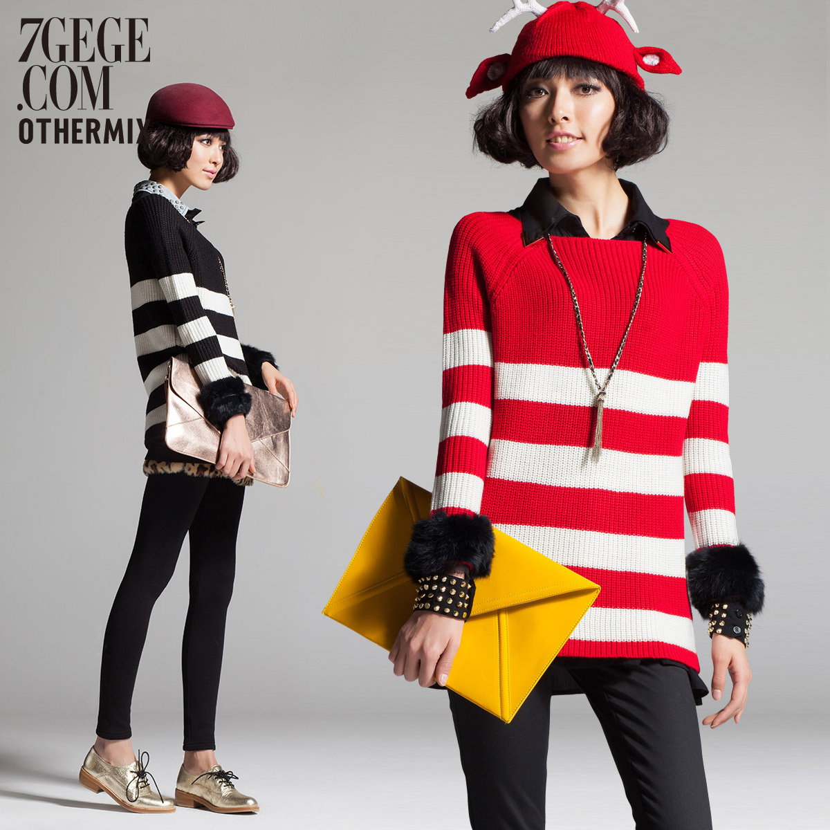 Winter scrimshaws small stripe batwing sleeve sweater female sweater 2mm4001y