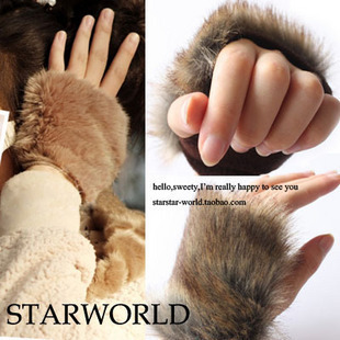 Winter semi-finger women gloves   warm short  Angora fashion  leather gloves for women   Inside shake velvet winter mittens