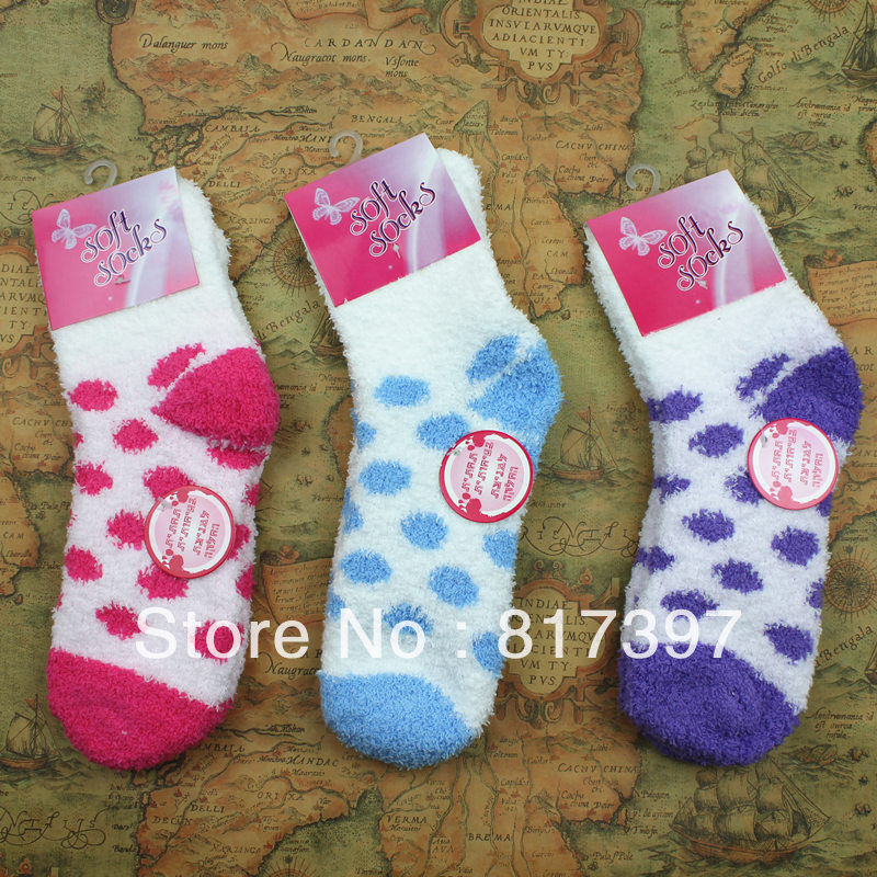 Winter sleeping socks thickening thermal women's coral fleece socks polka dot derlook floor socks