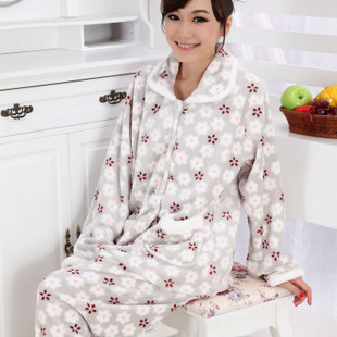Winter sleepwear coral fleece female 2012 grey women's long-sleeve set thickening lounge