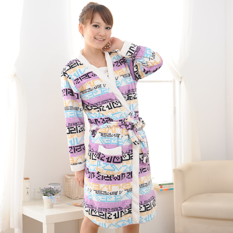 Winter sleepwear thickening coral fleece robe spaghetti strap nightgown female coral fleece bathrobe women's twinset sleepwear