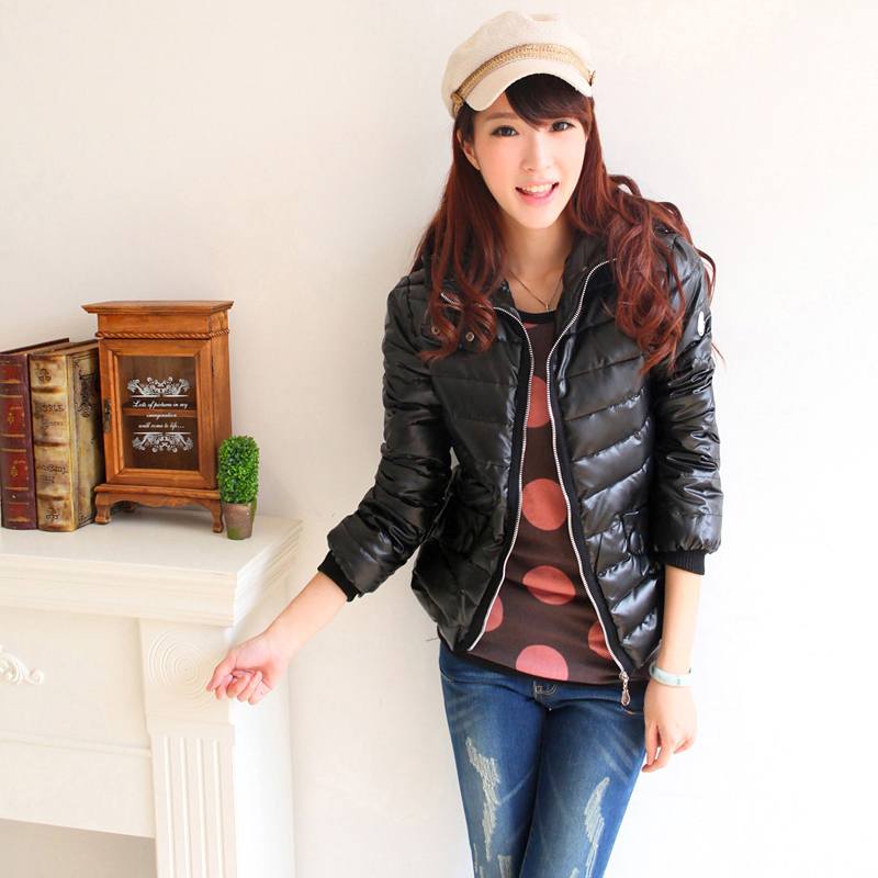 Winter slim faux leather wadded jacket border with a hood wadded jacket thickening cotton-padded coat