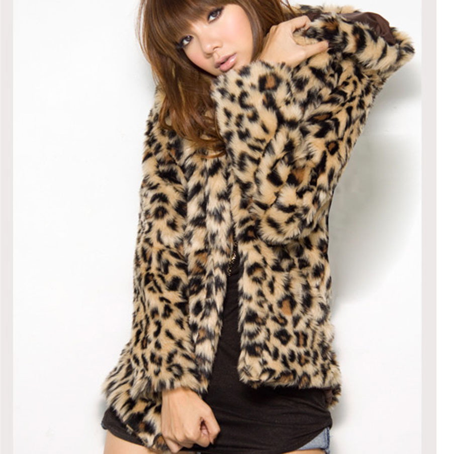 Winter slim plush leopard print fur thick outerwear women's q88792