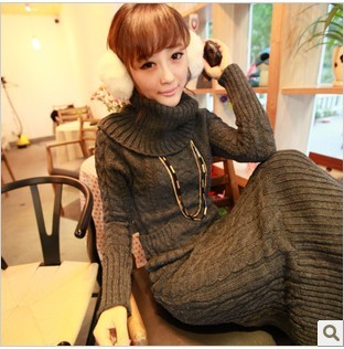 Winter slim twist sweater ultra long double pocket turtleneck sweater free shipping