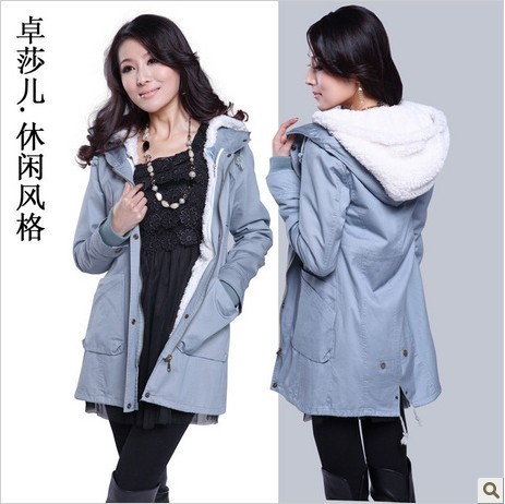 Winter slim with a hood large pockets drawstring women's wadded jacket medium-long outerwear female (WC091)