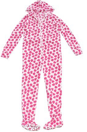 Winter Spring Cute Pink Heart pajamas for Women Footed Onesie Adult Sleepwear Family pajama Polar Fleece