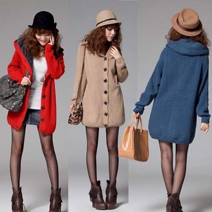Winter sweater outerwear women's winter new arrival thickening plus velvet thermal with a hood single breasted sweater outerwear