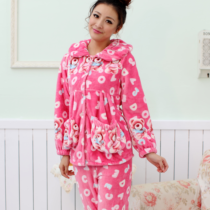 Winter sweet long-sleeve female flannel sleepwear female twinset bear sleepwear lounge Free delivery
