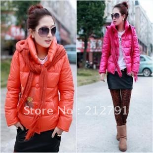 Winter sweet print down coat outerwear patchwork yarn the  scarf wadded down jacket
