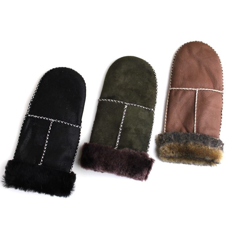 Winter thermal sheepskin wool fur one piece yarn male Women thickening trophonema genuine leather gloves Free shipping