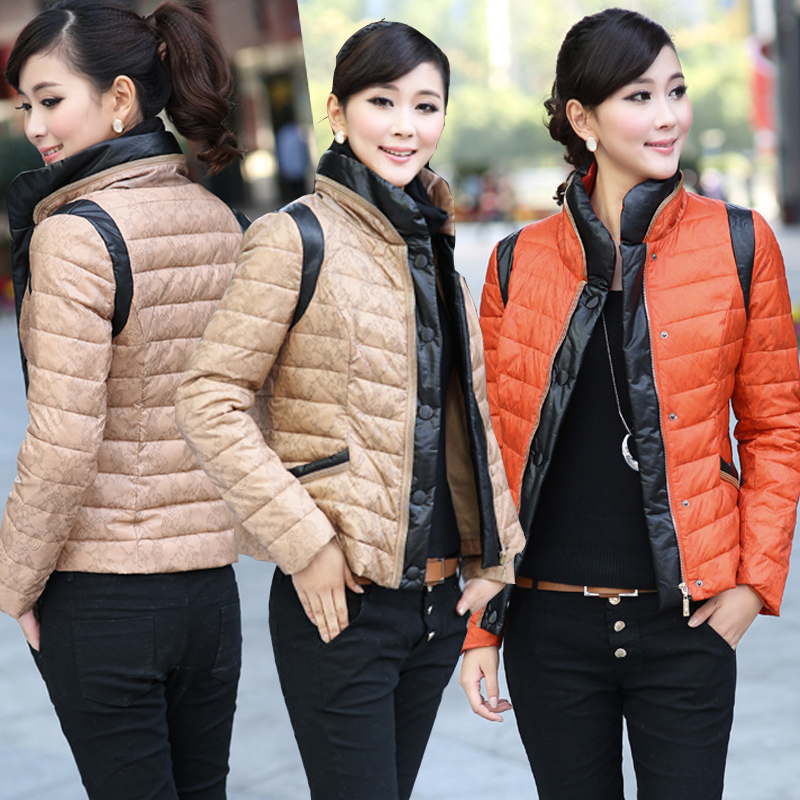 Winter thermal thickening windproof down cotton liner leather patchwork fashion chinese style stand collar short design wadded
