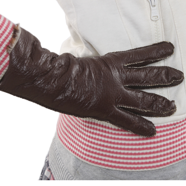 Winter thermal women's genuine leather gloves fashion women's sheepskin gloves fur one piece