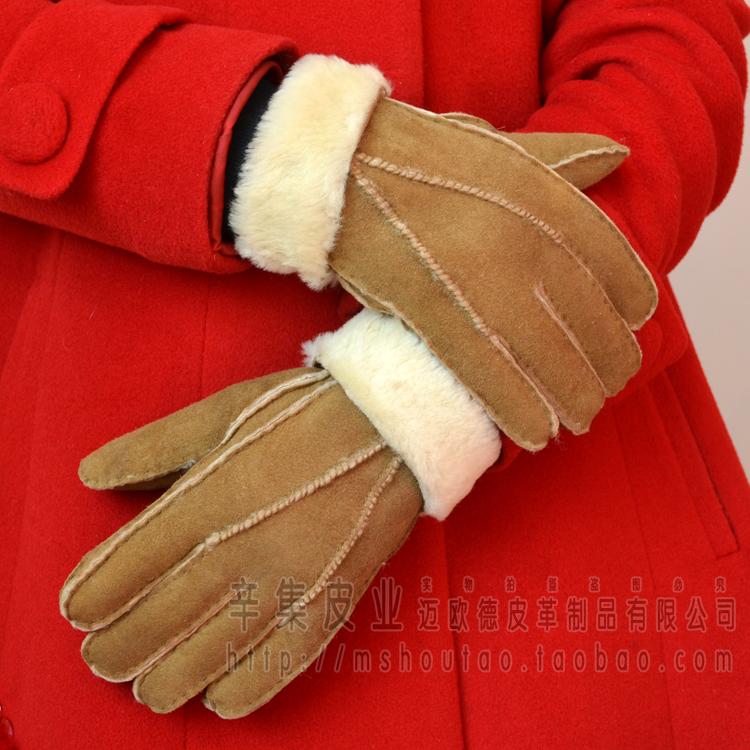 Winter thermal women's genuine leather gloves Women wool and fur in one soft handmade
