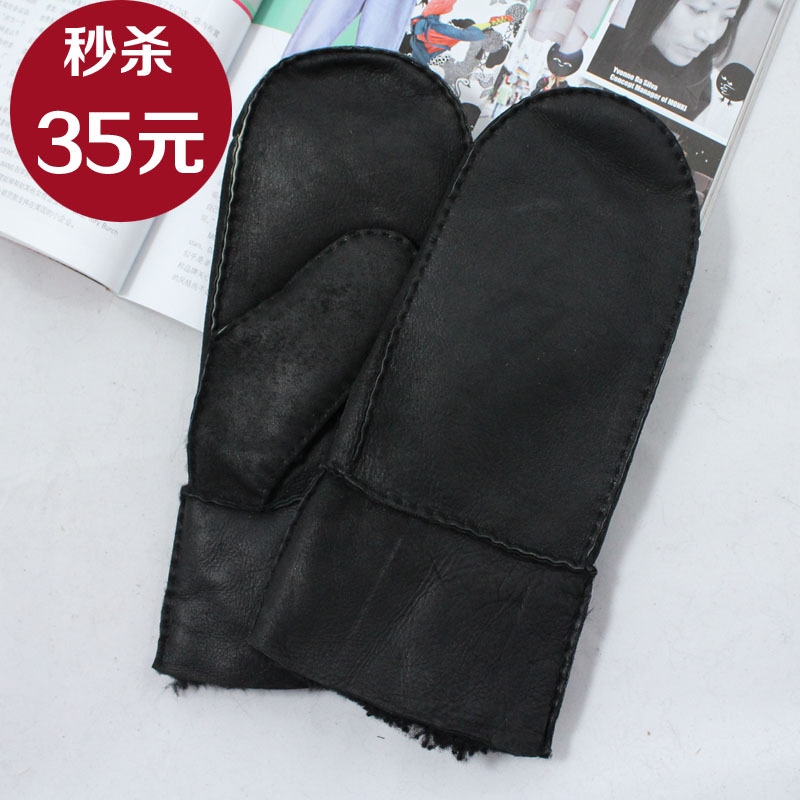 Winter thermal wool and fur in one gloves women's genuine leather gloves wool real fur