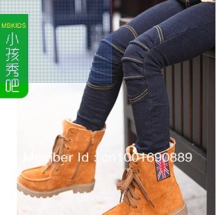 Winter, thickened knee wrinkle jeans with pencil pants cashmere Jeans Girls