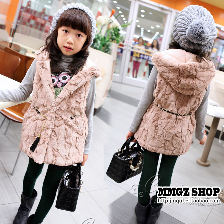 Winter thickening fur female child with a hood vest sleeveless cardigan clip y607 cotton-padded coat