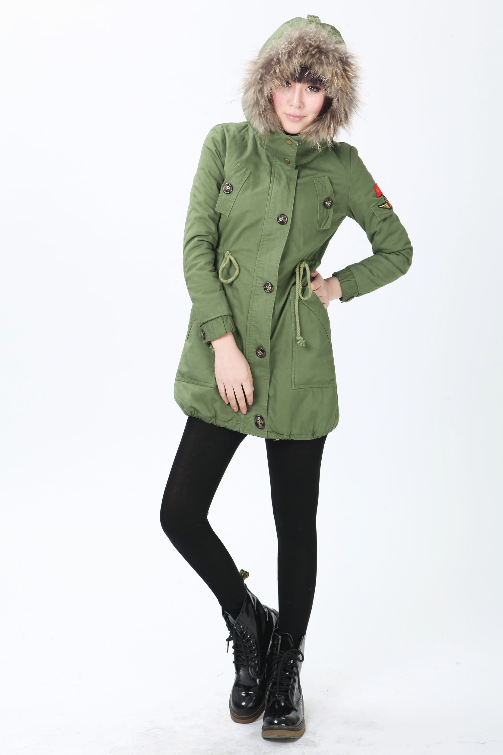 Winter thickening military fur collar cotton overcoat removable hooded-535