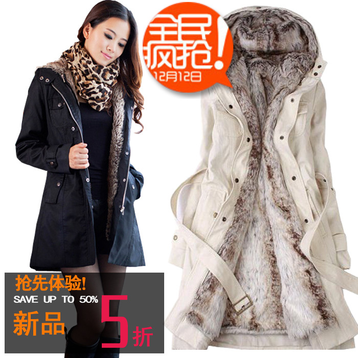 Winter  Thickening Outerwear Medium-long Wadded Jacket Wool Liner Overcoat