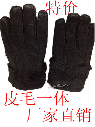 Winter thickening thermal gloves sheepskin gloves fur one piece gloves male genuine leather gloves women's