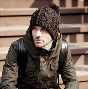 Winter thickening twisted knitted hat for man male hat winter outdoor warm thermal winter hat Free Shipping