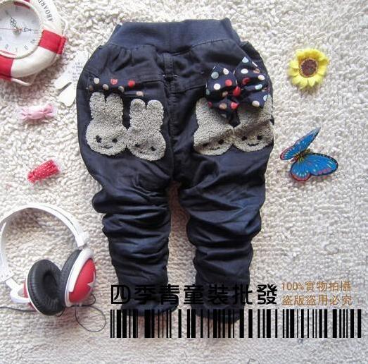 Winter Thicker Bowtie Rabbit children JEANS pants trousers 1-5years 100%COTTON Cute Best gifts