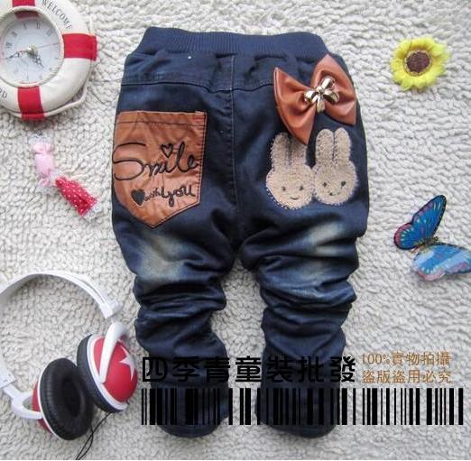 Winter Thicker Bowtie Smile Rabbit children JEANS pants trousers 4-8years 100%COTTON Cute Best gifts