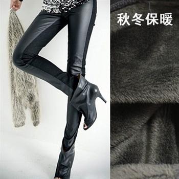 Winter warm and fashion winterisation thermal slim plus velvet thickening faux leather patchwork legging ,free shipping