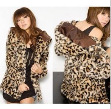 Winter warm hooded leopard print women's open faux fur coat jacket outwear