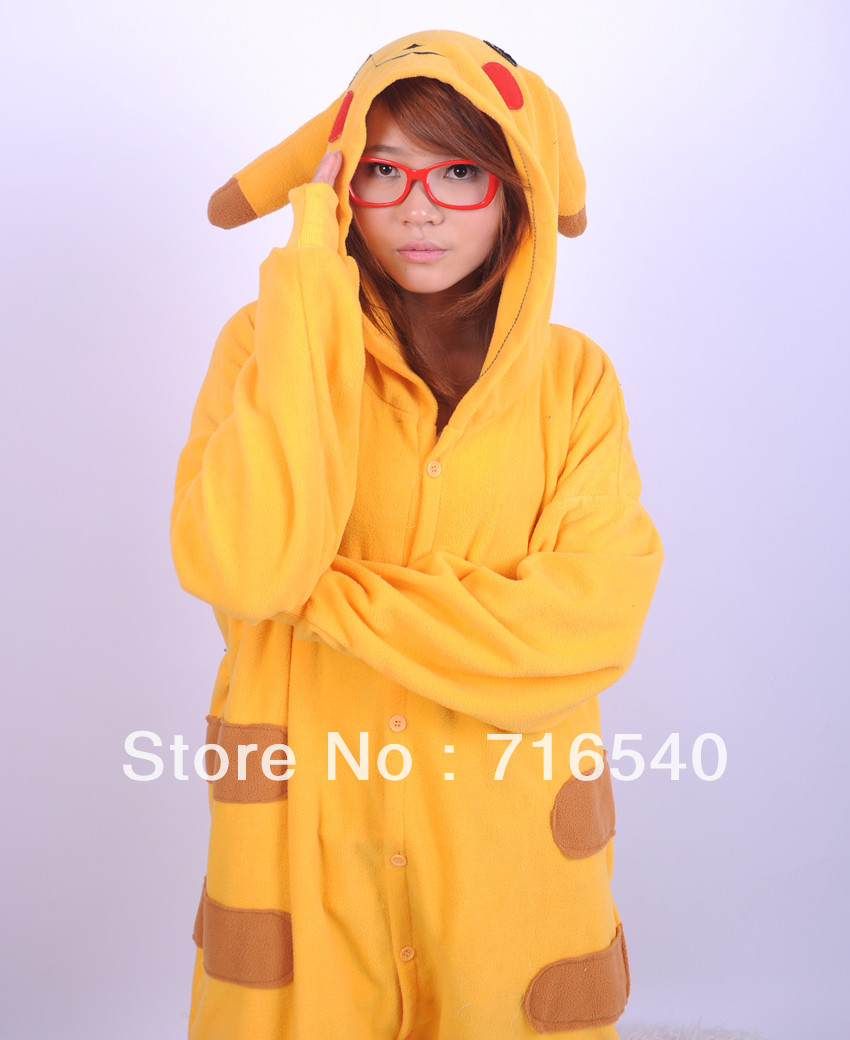 Winter warm Women adult  Fleece PIKACHU Animal Costumen pajamas one piece,Free Shipping Promoting Wholesale !