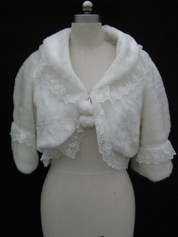 Winter wedding dress jacket artificial wool bride short sleeve shawl shawl ivory