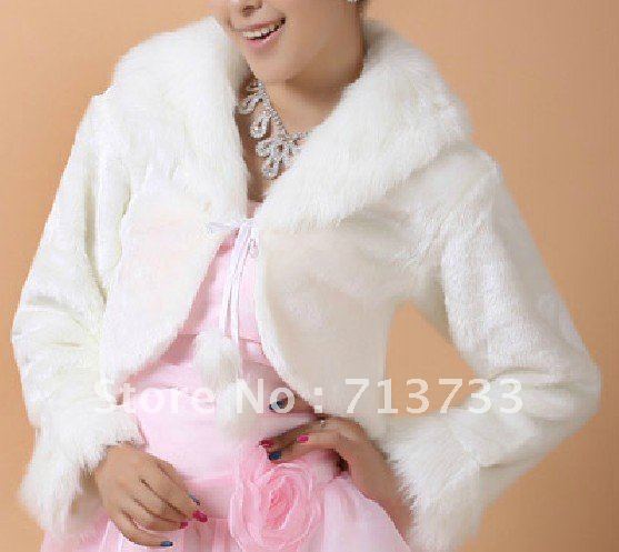 Winter Wedding Dress Jacket faux long wool bridal Long Sleeve tippet shawl Ivory