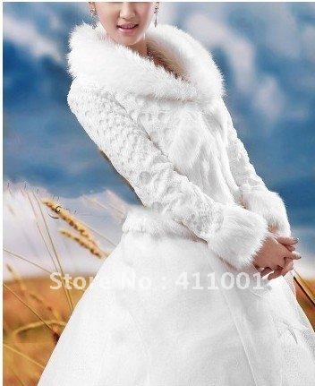 Winter White Dress Bolero Long Sleeves'Jacket Free Size Fake Feather Long Faux Fur