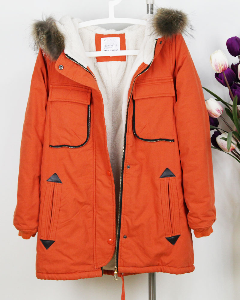 Winter with a hood large fur collar thickening berber fleece medium-long wadded jacket female