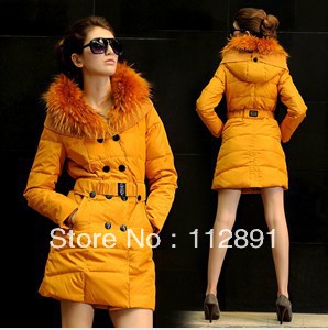winter Wmen Raccoon large fur collar slim medium-long down coat Plus Size M0131