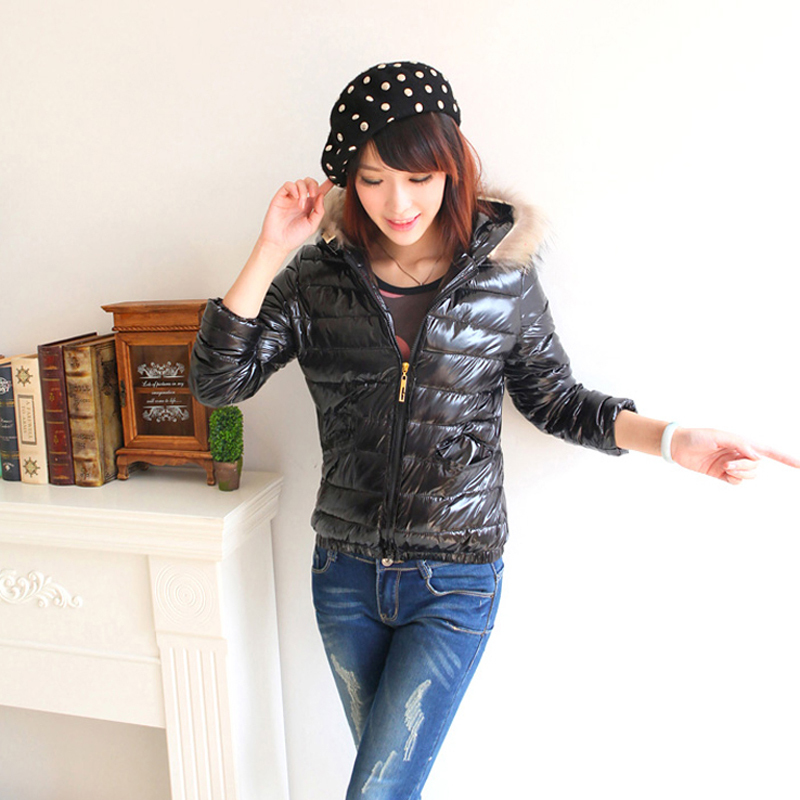 Winter women's 2011 bright japanned leather fur collar with a hood slim small wadded jacket cotton-padded jacket