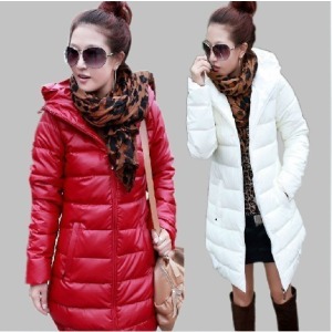 Winter women's 2012 elegant slim medium-long PU solid color hooded down cotton wadded jacket cotton-padded jacket