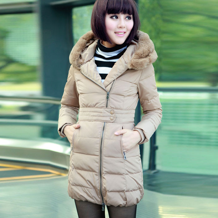 Winter women's 2012 fashion medium-long rabbit fur thermal slim down coat outerwear female