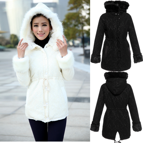 Winter women's 2012 medium-long slim with a hood lace thermal wadded jacket outerwear female 8115