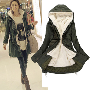 Winter women's 2012 plus size fleece berber fleece hooded cotton-padded jacket thickening outerwear medium-long wadded jacket